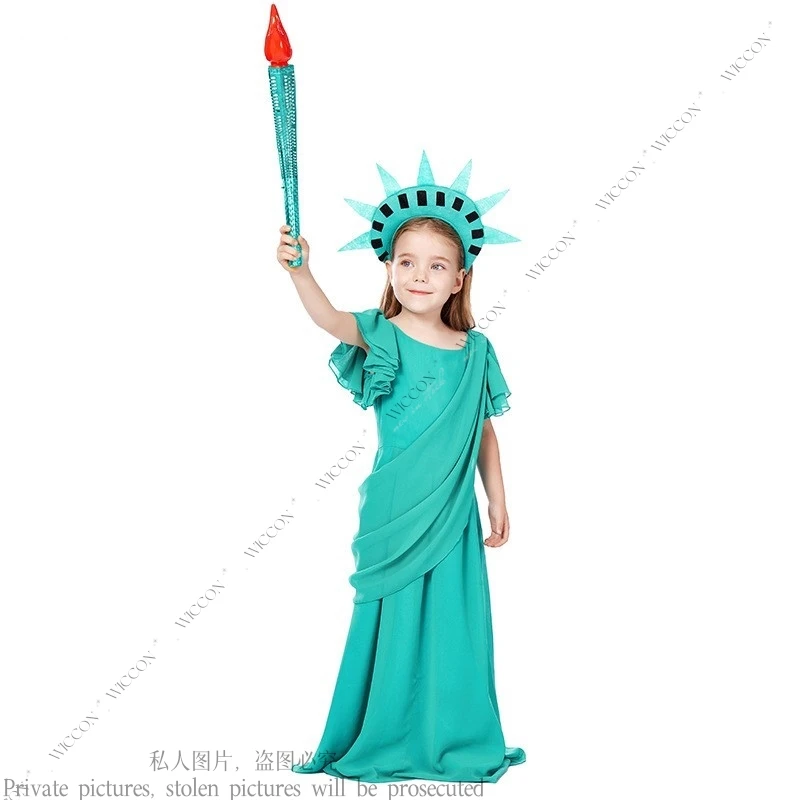 Children Statue Of Liberty Costume Ancient Greek Girl Dress Ancient Roman Robe Halloween Cosplay Costume Stage Costume Halloween