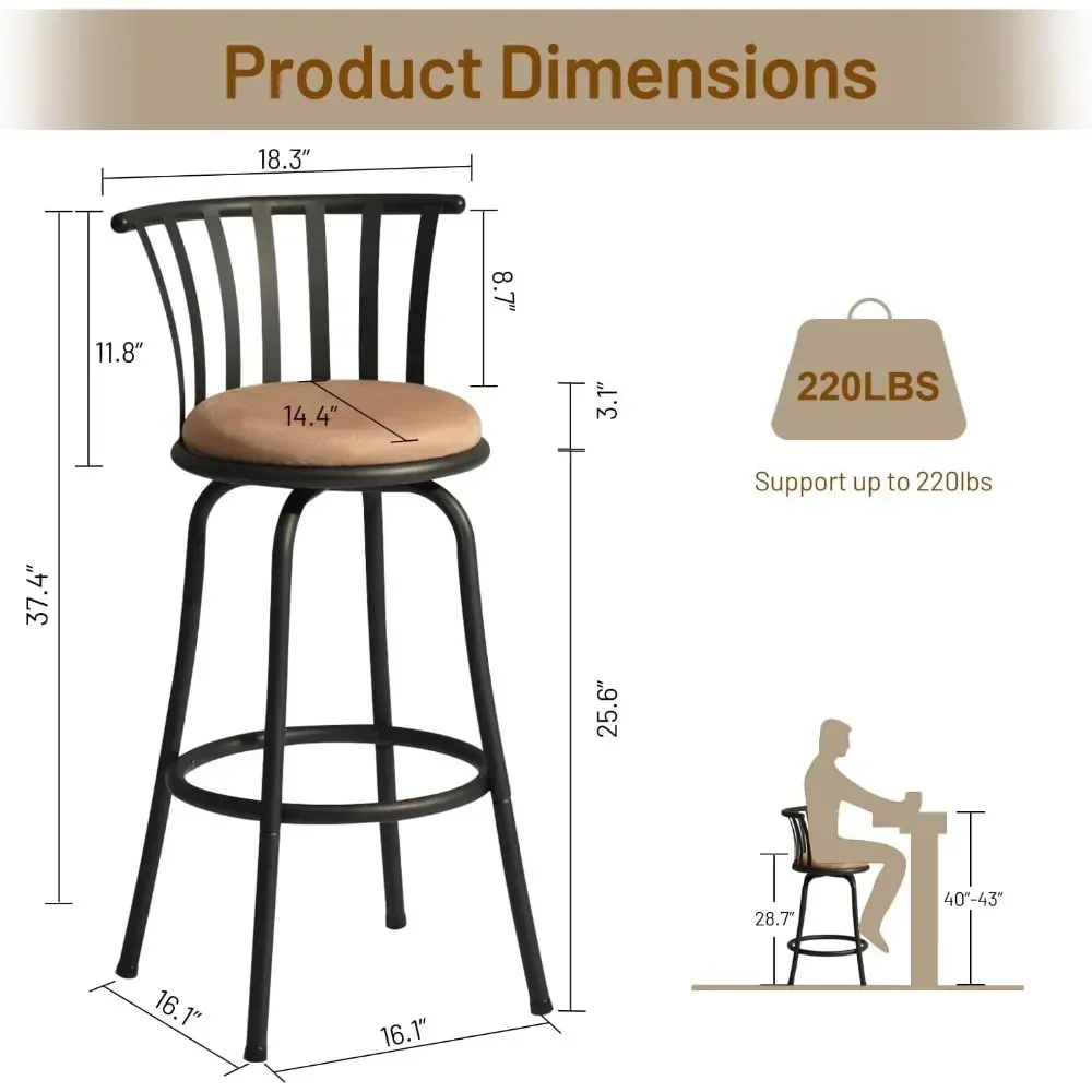 Taburetes de Bar con respaldo y reposapiés, barras de altura de mostrador giratorio de 29 pulgadas, silla de Bar, Juego de 2