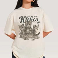 Show Me Your Kitten Graphic Tees Vintage Cute Kitten T-Shirts Kawaii Funny Women T Shirt Cotton Y2k Aesthetic Tops Oversized
