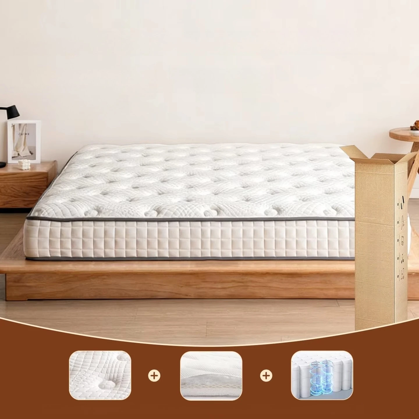 fo-Compressed Roll-Up Independent Spring Mattress for Apartments Homestays & Star-Rated Hotels-Modern Design Leather Cover！