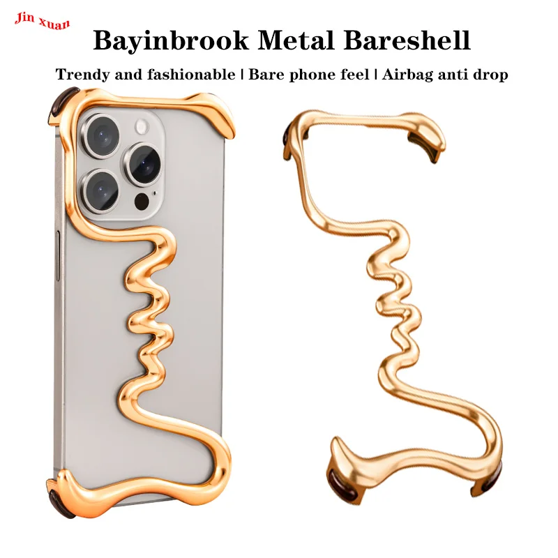 

Metal Frame Frameless Phone Case For iPhone 14 16 15 Pro Max Plus Four Corner Airbag Shock Sbsorbing Back Cover Protective Cover