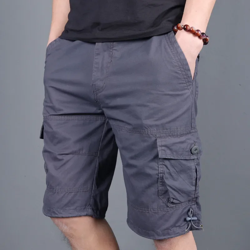 5XL Men's Summer Cotton Straight Beach Shorts Outdoor Camping Sports Climbing Multi-pocket Loose Military Tactical Short Trouser