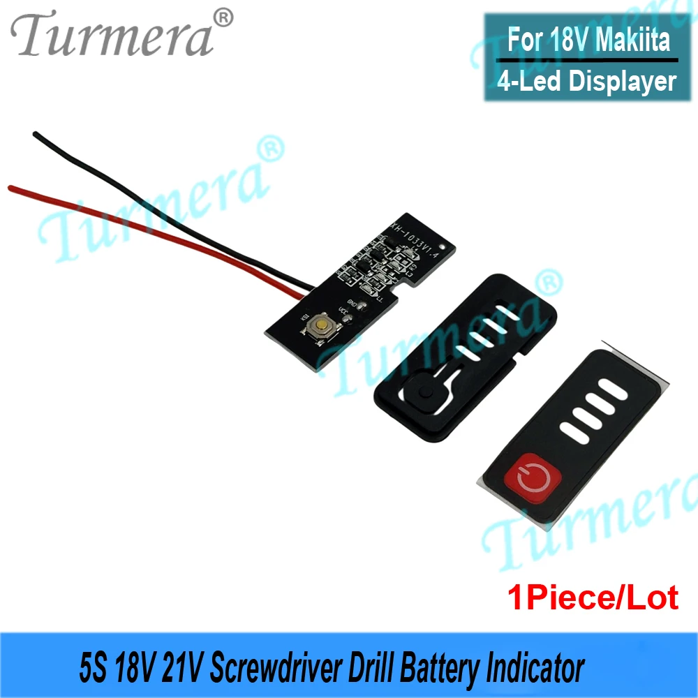 Turmera 5S 18V 21V 20V Screwdriver Battery Capacity Indicator LED Display for Diy 18650 21700 Li-ion Electric Drill Battery Use