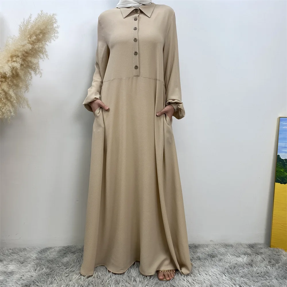 Imagem -05 - Vestidos Longos de Chiffon Bolha com Botões e Mangas Kaftan Muçulmano Quimono Islâmico Eid Ramadan Turquia Abaya Dubai Luxo Elegante