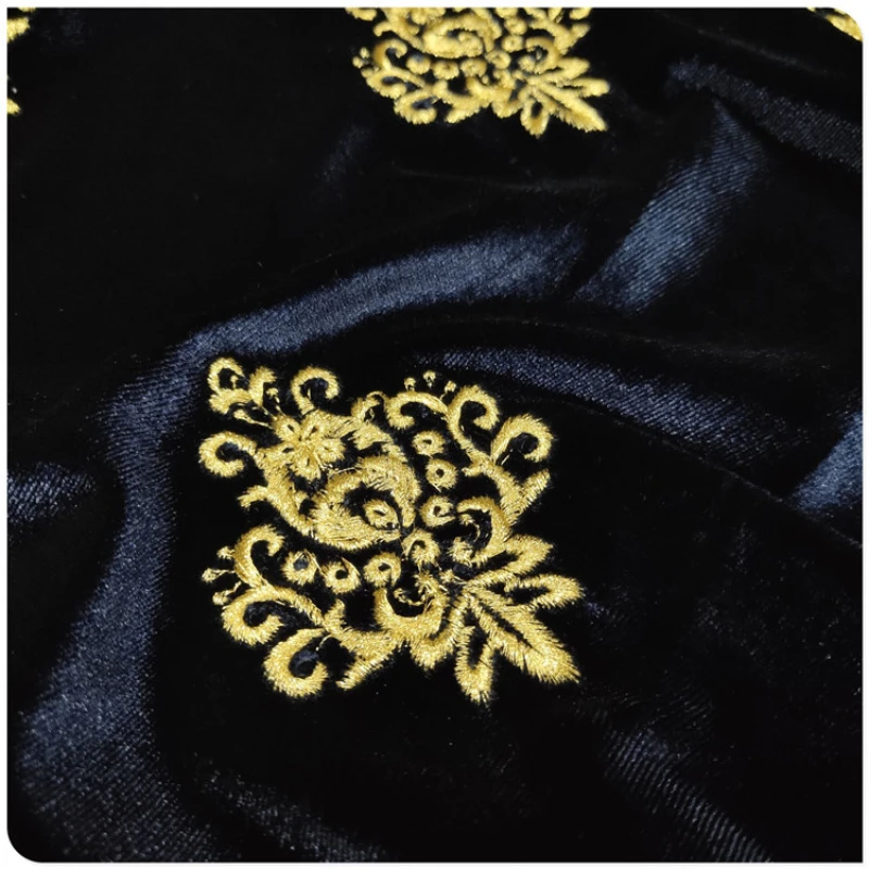 Embroidery Embroidered Gold Velvet Fabric Autumn Winter for Dress Cloth Per Meter Sewing Handmade Diy Rayon Polyester Material