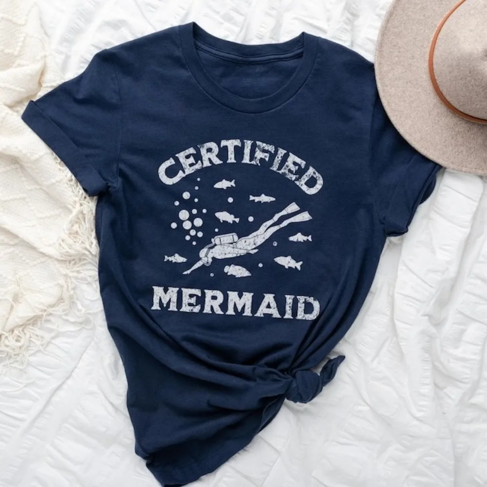 Funny Scuba Certified Mermaid T Shirt Swimmer Diving Gift Diver Underwater Sport TShirt Casual Fashion Beach Relaxation T-shirt