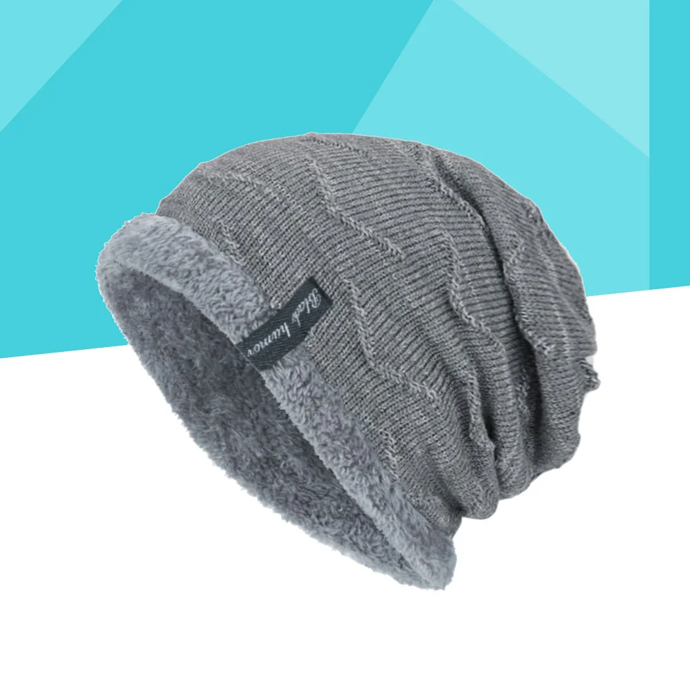 الرجال الشتاء قبعة متماسكة سميكة لينة حافة رمادي قبعة في الهواء الطلق الدافئة متماسكة قبعة الشتاء بيني محبوك قبعة قبعة رجالي #4