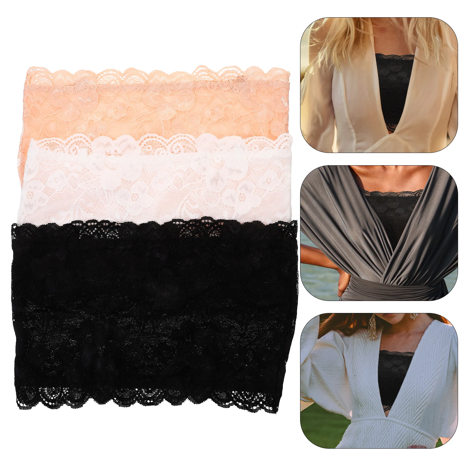 3 pezzi anti esposizione top a fascia top a tubo senza spalline in pizzo floreale bralette elastico donna rosa indumento intimo estivo