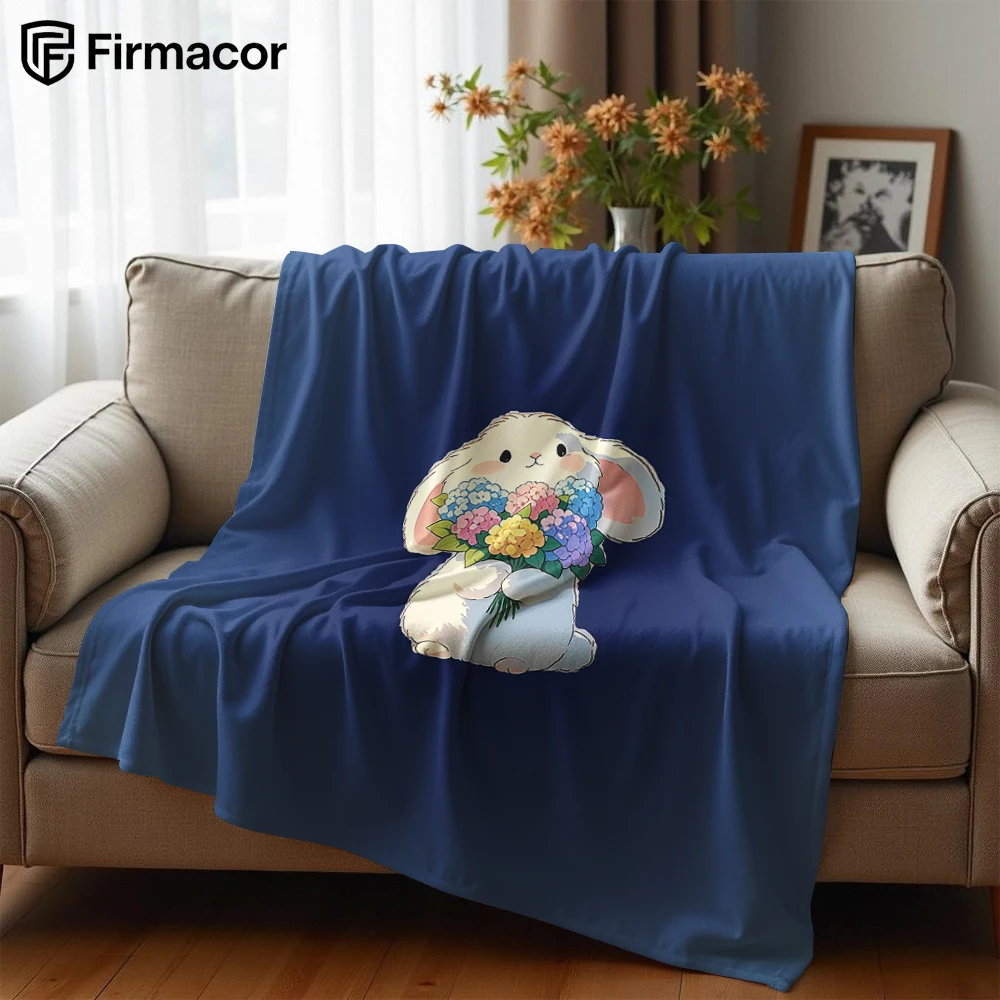 Bouquet-carrying Lop Bunny Ultra Soft Sherpa Fleece Blanket Fluffy Warm Halloween Cozy Throw for Couch Bedroom Gift All season