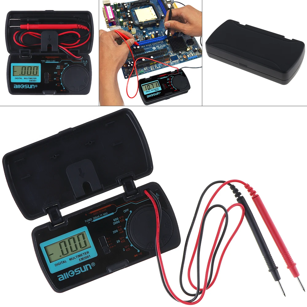 EM3081 Mini LCD Display Digital Multimeter with One Pair Test Pen for Measuring DC AC Voltage and  DC Current / Resistance