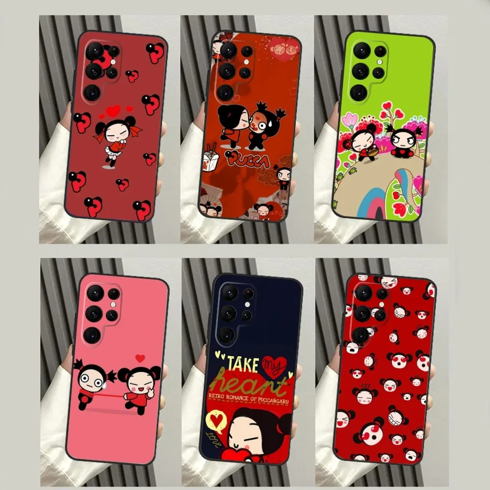 Cartoon P-Pucca Phone Case For SamsungS23,S22,S21,S20 Ultra Pro S10,S30Plus,S9,20lite Ultra Black Cover