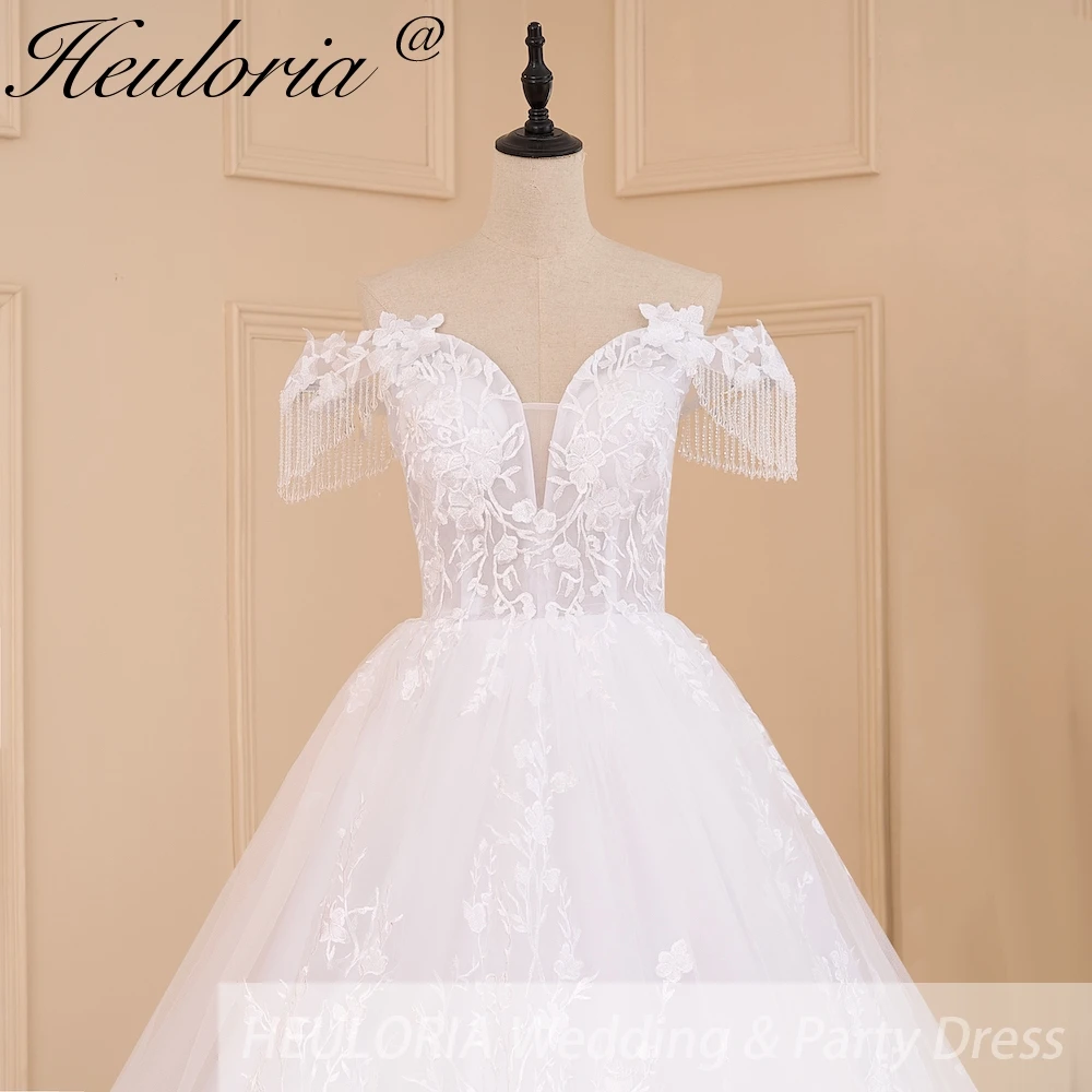 HEULORIA vintage Wedding Dress off shoulder lace applique beading bride dress plus size lace up robe de mariee court train