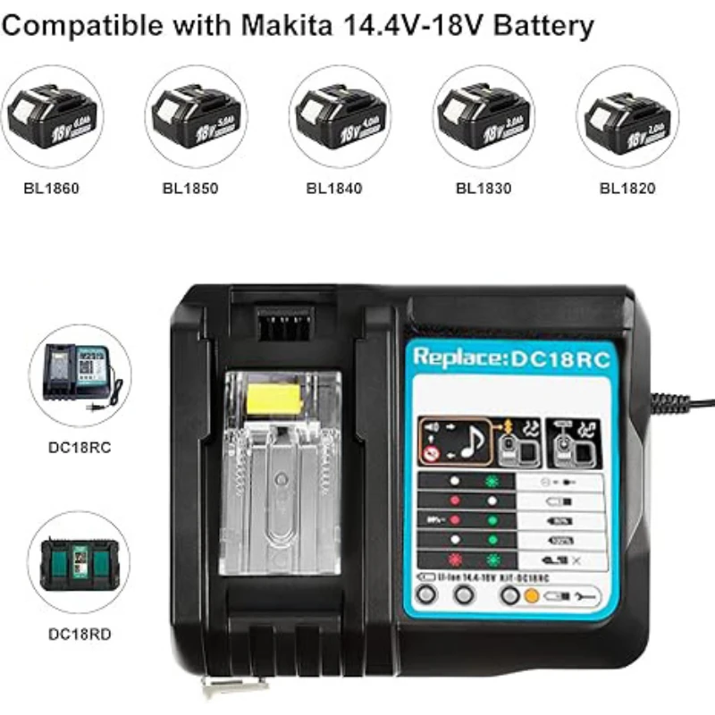 

Зарядное устройство Makita 18V, совместимое с BL1830/BL1840/BL1850/BL1860, в качестве альтернативы DC18RC.