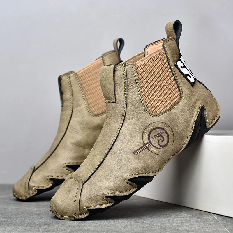 High Quality Brand Winter Suede Ankle Boots Hiking Casual Shoes Massage Soles Men\'s Leather High Top Shoes Big Size:38-48