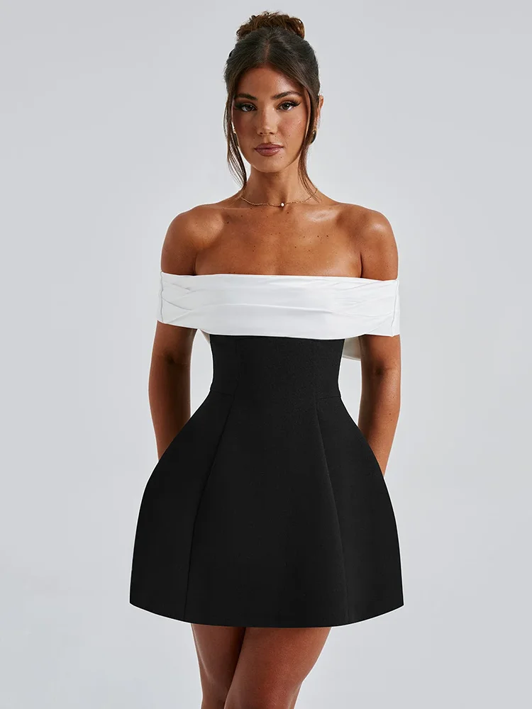 Mozision Bow Backless Sexy Mini Dress For Women Robe Elegant Off-shoulder Strapless Sleeveless A-line Club Sexy Dress Vestido