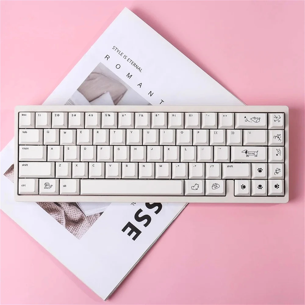 130 Keys Cherry MOA Keycaps PBT Small Font Cute Dog Simple Heat Sublimation for 60/84/98/108 Mechanical Keyboards