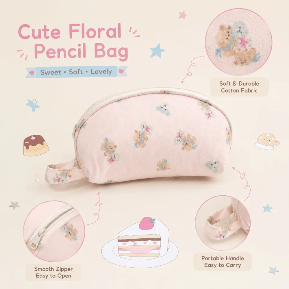 Durable Puppy Print Pencil Case With Handle Shell Shaped Pen Bag Large Capacity Multi Compartment Stationery Bag School Supplies