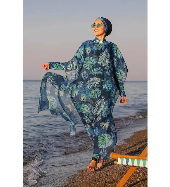 Leaf patterned Kimono Pareo P2106 Marina on Hijab swimsuit