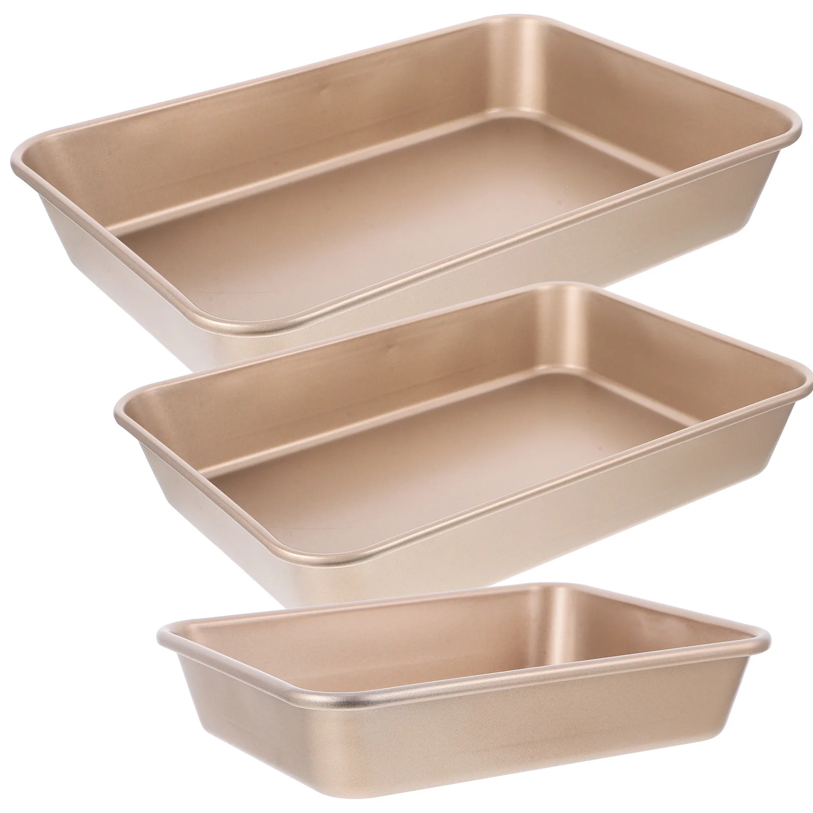 

3pcs Baking Pan Set Non Stick Carbon Steel Deep Rectangle Cake Pan For Oven Lasagna Brownies Baking Sheets Gold Finish