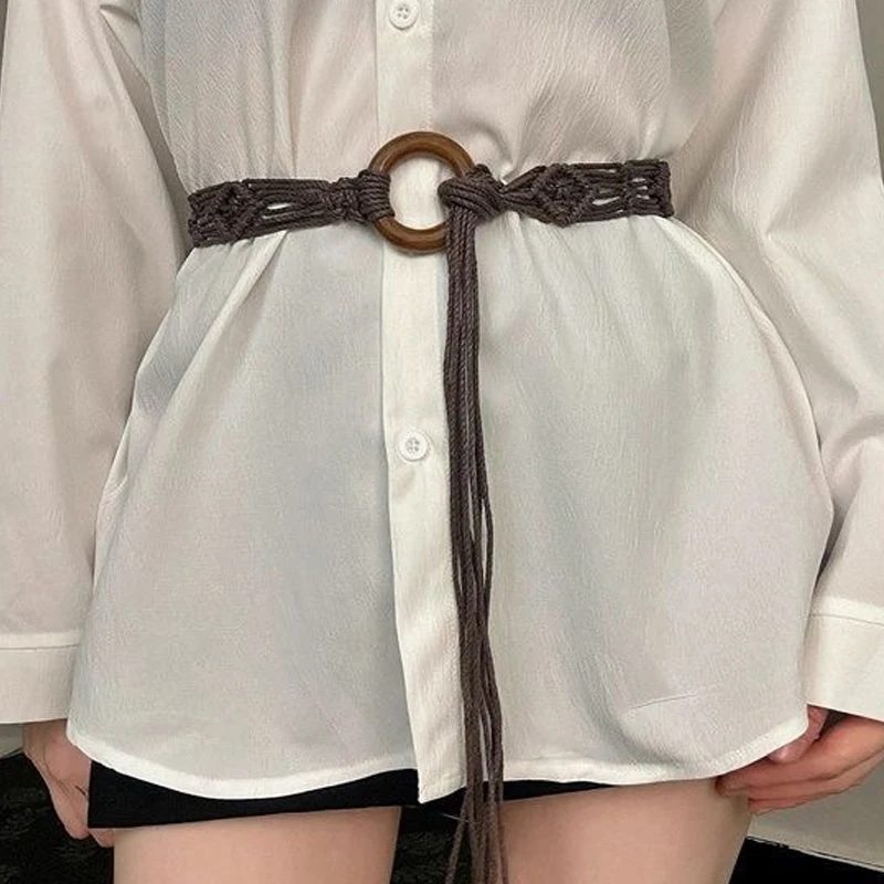 

Винтажные плетеные поясные цепи ручной работы для женщин, модные коричневые бисерные цепи для джинсов и платьев, аксессуары для украшения тела