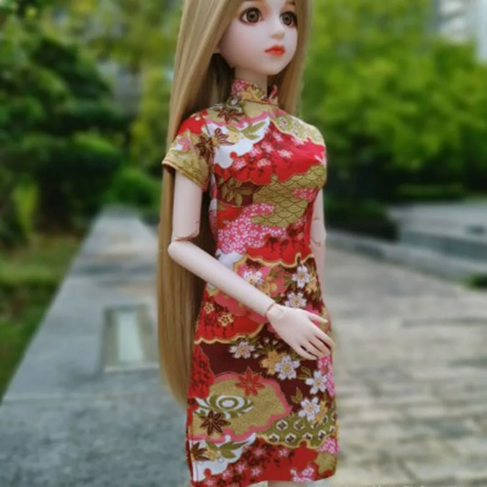 

Кукла ручной работы, китайские платья, модные милые платья Cheongsam, аксессуары для кукол, сетка с цветочным принтом для кукол 1/4 45 см