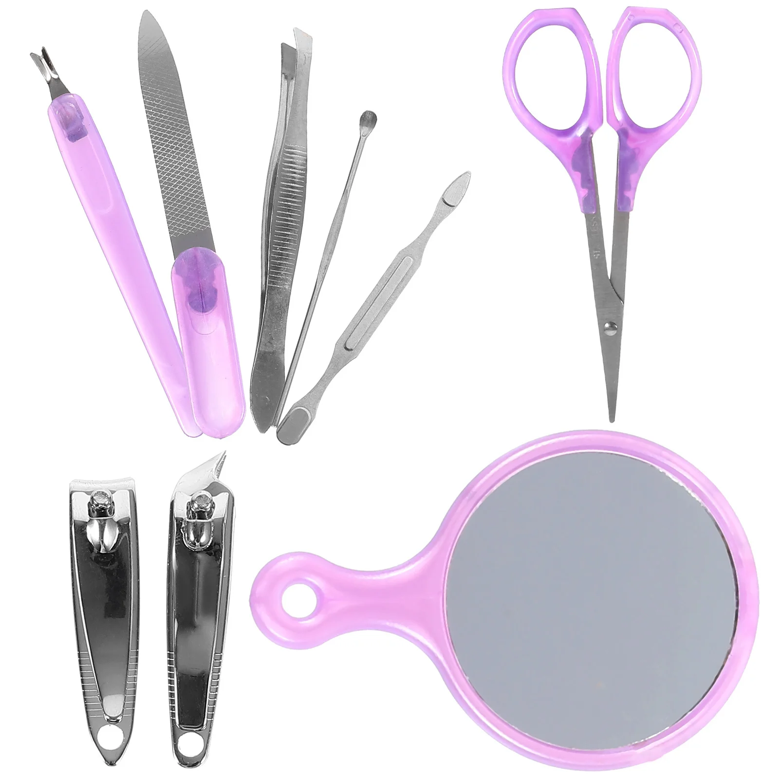 9 in 1 Set Stainless Steel Eyebrow Scissor Nail Clipper Kit with Mirror Portable Storage Case for Travel Daily Beauty
