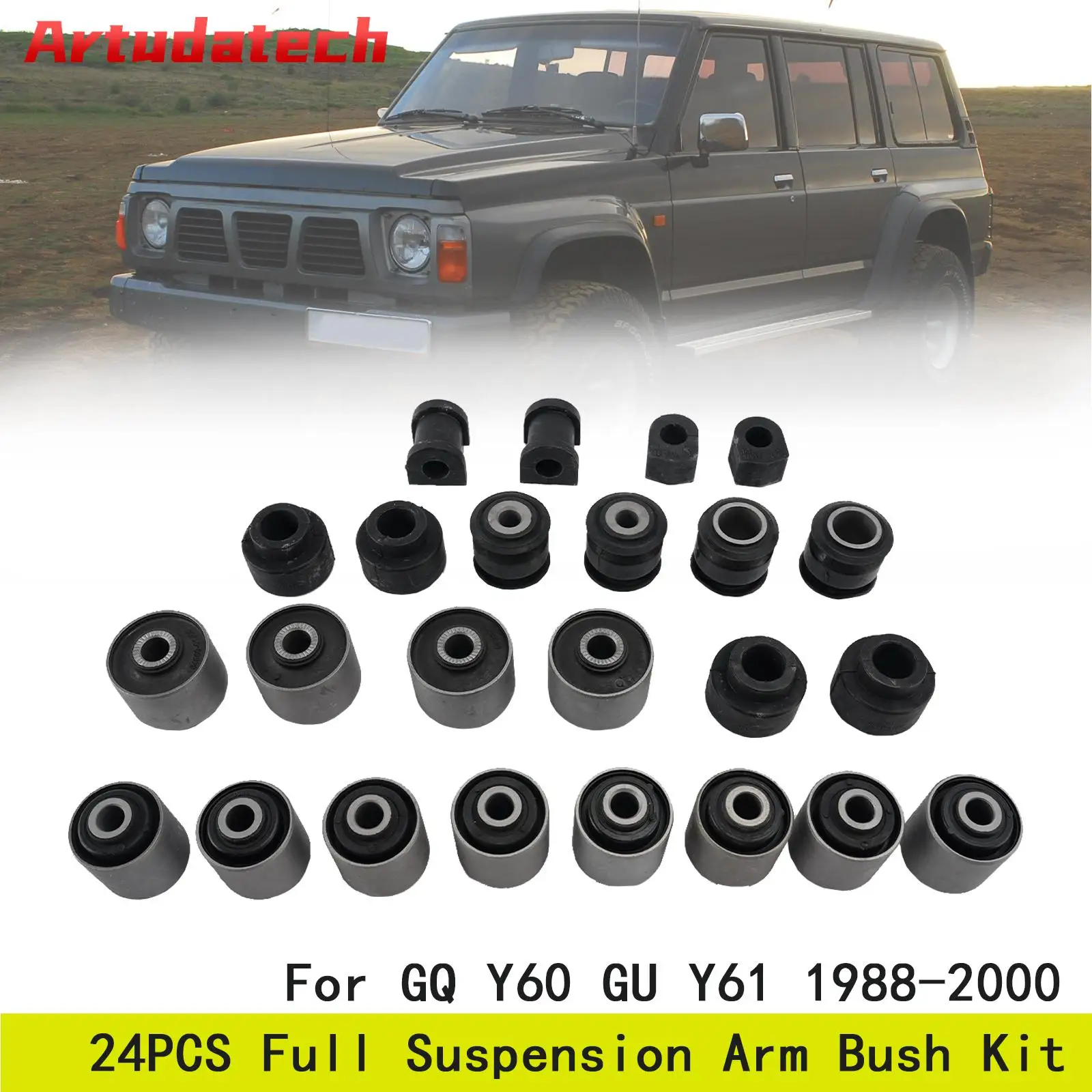 Artudatech 24PCS Full Suspension Arm Bush Kit For Nissan Patrol GQ Y60 GU Y61 1988-2000