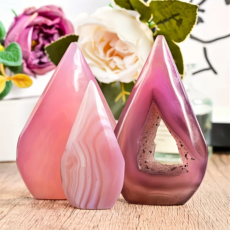 1PC Pink Agate Geode Water Drop Ornament, Crystal Handcrafts, Bohemian-Style Decor & Collection