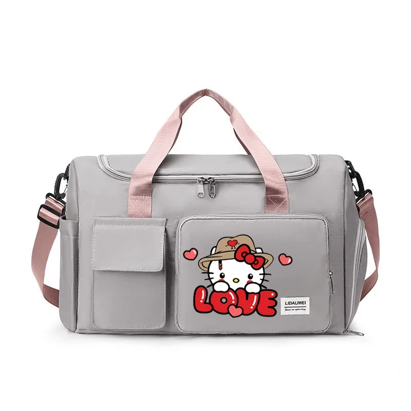 Hello Kitty Women Carry on Travel Bags Anime Sanrio Large Gym Weekend Duffle Bags with Shoe Compartment Sport Fitness HandBag