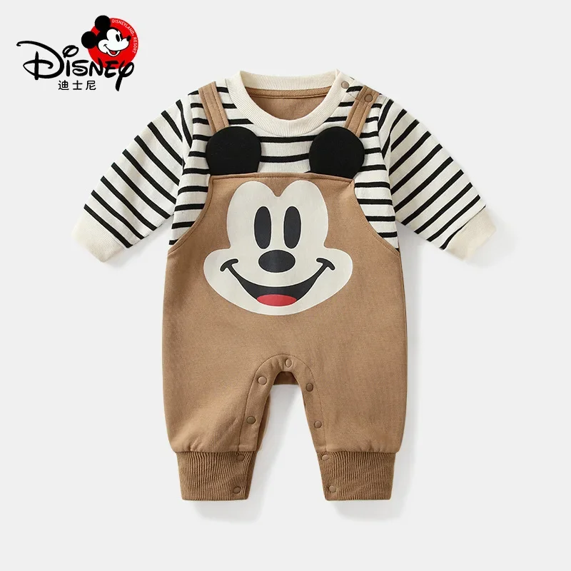 Disney Spring Autumn Baby Boy Romper Cartoon Mickey Mouse Pooh Print Long Sleeve Newborn Jumpsuit Girl Cotton Kid Outfit Clothes