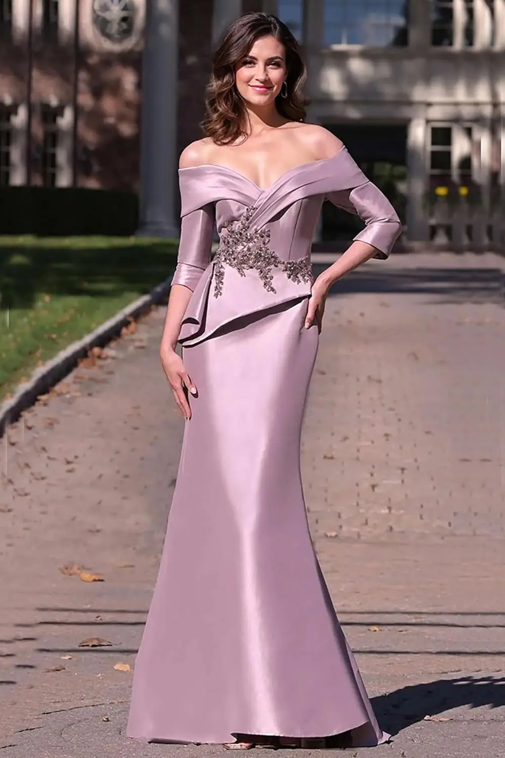 

Mermaid Mother of The Bride Dresses for Women Off Shoulder Long Sleeve Formal Dress Long Satin Formal Gown