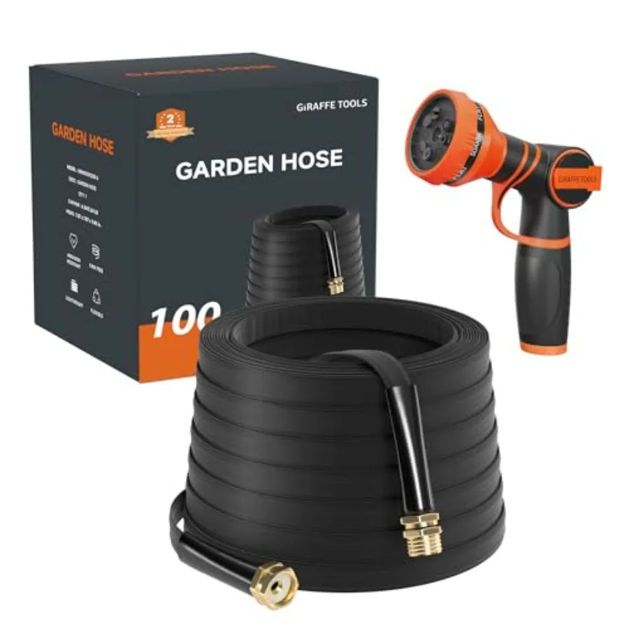 

Садовый шланг 30 м (100 футов), легкий, плоский, гибкий, не перегибающийся, с насадкой на 9 режимов распыления, черный