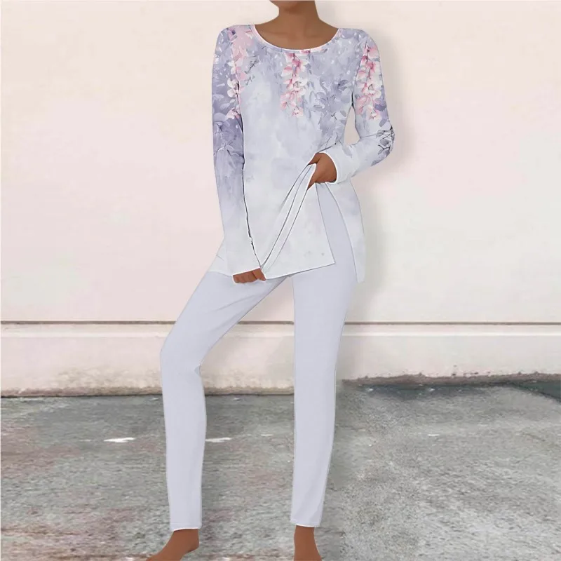 New Women 2 Piece Set Pant Suit Autumn Winter Clothes Print Long Sleeves Top And Pants Casual Loose Set Matching Sets For Women