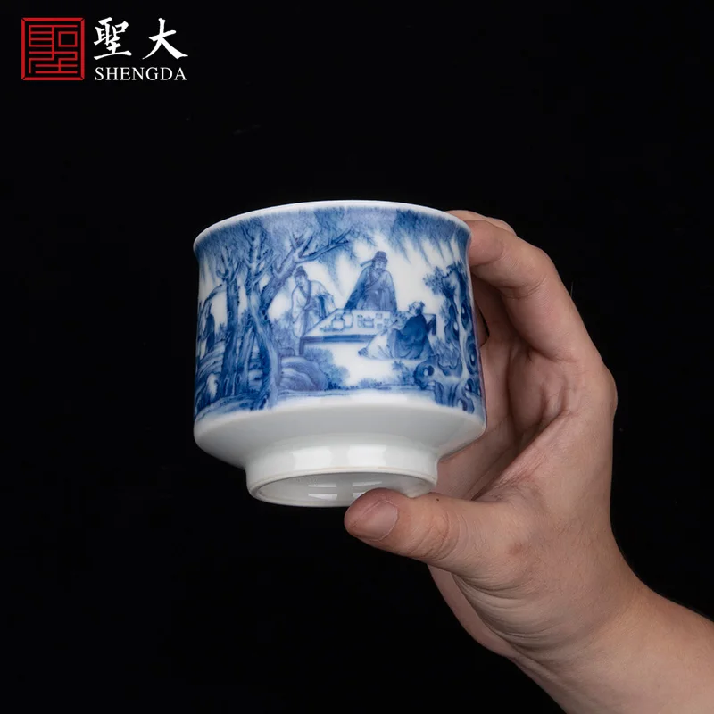 

|of the blue and white tea painting of Yuanxu kiln Jingdezhen pure handmade high-grade porcelain Kung Fu tea cup tea cup