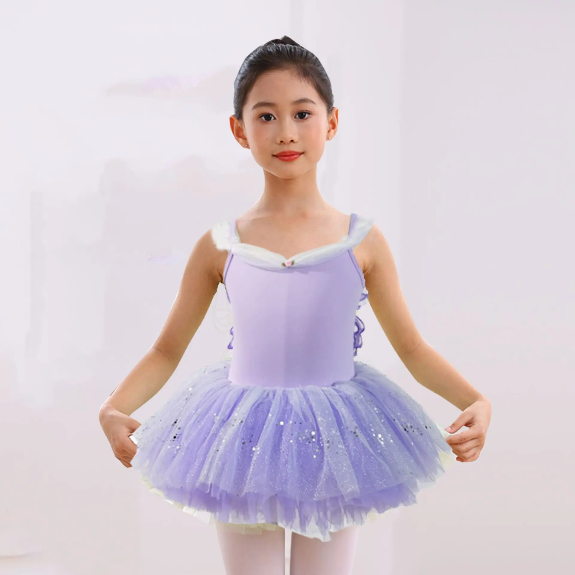 Girl Ballet Summer Spaghetti Strap Butterfly Sequined Lace Trim Tulle Tutu Leotard Kids Fairy Style For Stage Performance Outfit - view 4