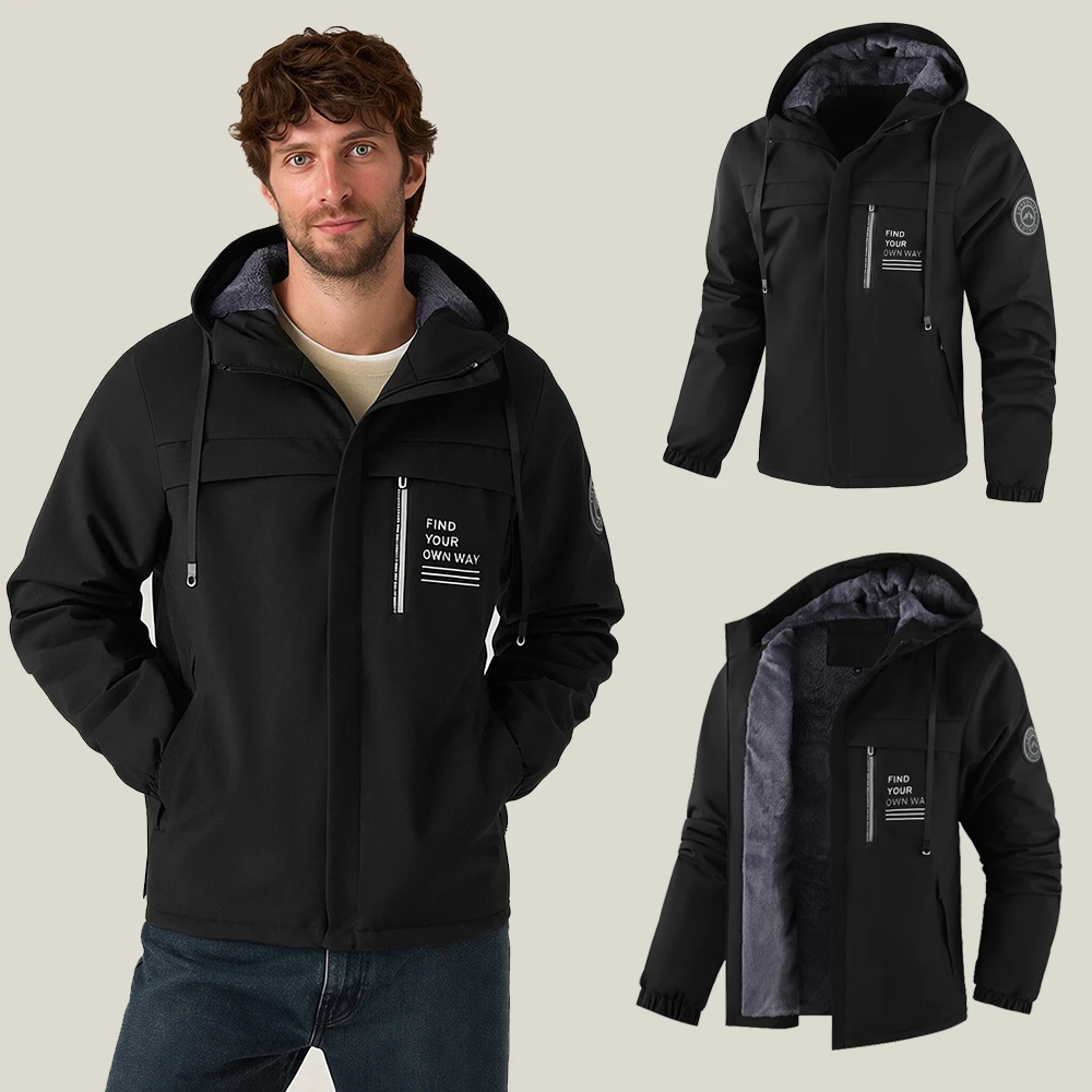 

Мужская повседневная толстая куртка с капюшоном, зимняя утолщенная теплая водонепроницаемая ветрозащитная куртка, модные куртки, однотонная свободная мужская одежда