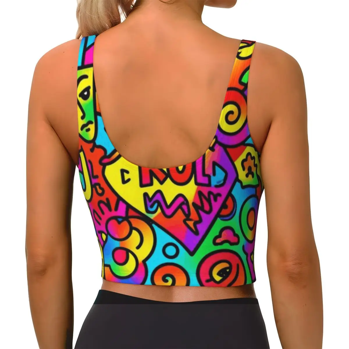 High Neck Sports Top Maximalist Dopamine Design Bold Colorful Tennis Training Scoop Neck Tank