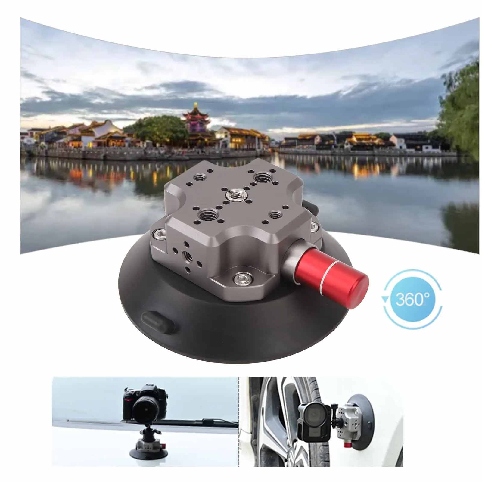 Action Camera Car Mount 1/4 3/8 Inch Screw Hole CNC Machining Suction Cup Camera Mount Strong Suction 4.7 Inch for Windshield