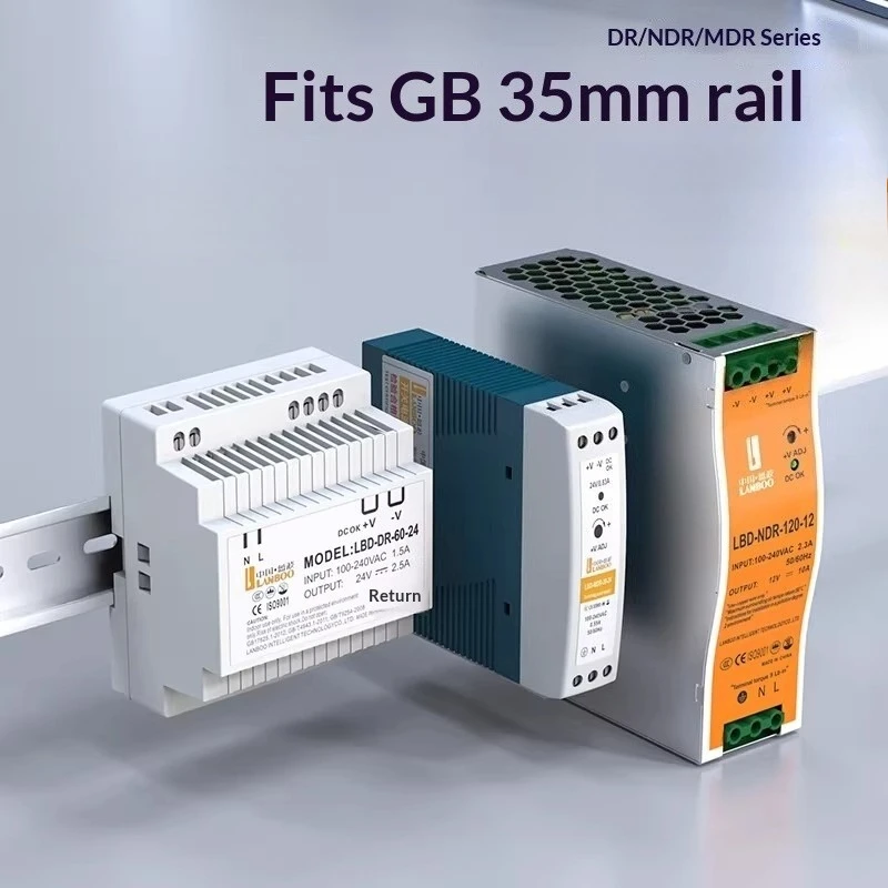 LANBOO MDR Series Ultra-Thin 220V to DC 12V/24V DIN Rail Mounted Switching Power Supply 10W/20W/40W/60W/100W Options