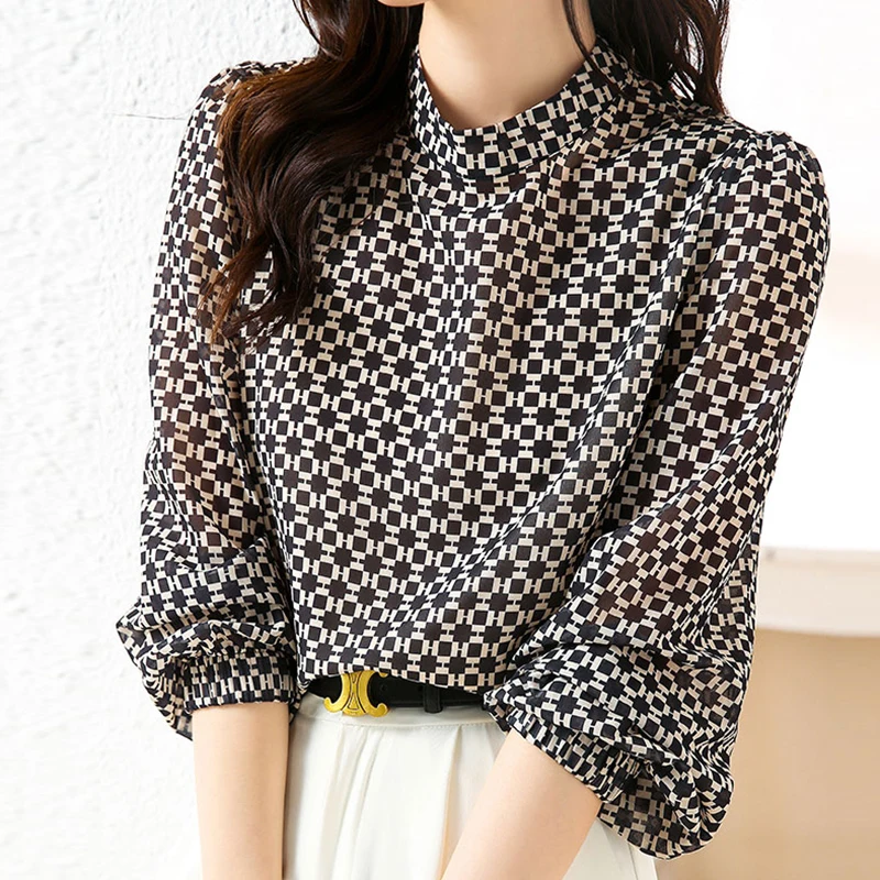 Style baby Women spring elegant print slim looking long sleeve blouse BL1628