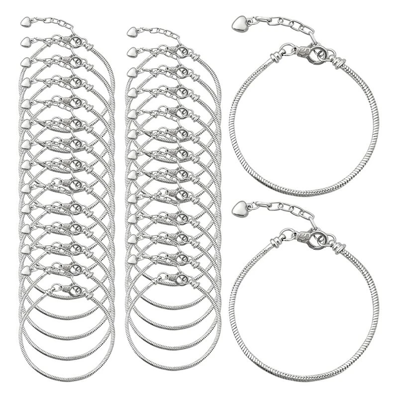 Adjustable Chain Kit With Heart Extender- 27 Pcs Snake Charm Bracelet For DIY Jewelry Making