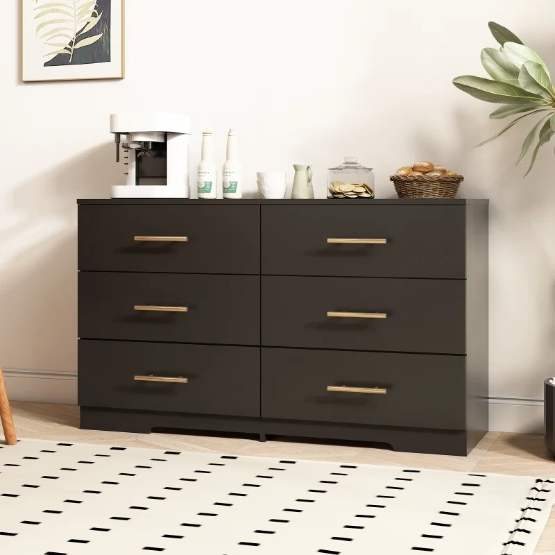 Black Color Large 6 Drawers Chest Of Drawer Dressers Table With Golden Handle The Design Makes The Appearance More Beautiful