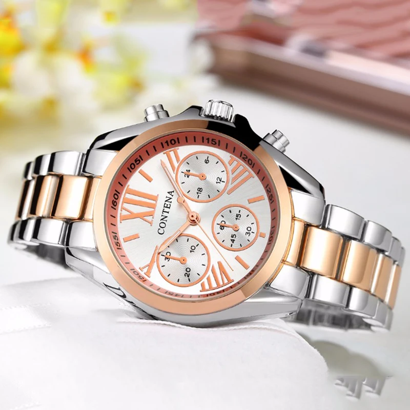 CONTENA Top Brand Watches for Women Luxury Stainless Steel Quartz Watch Fashion Elegant Rose Gold Ladies Watch Reloj Para Mujer