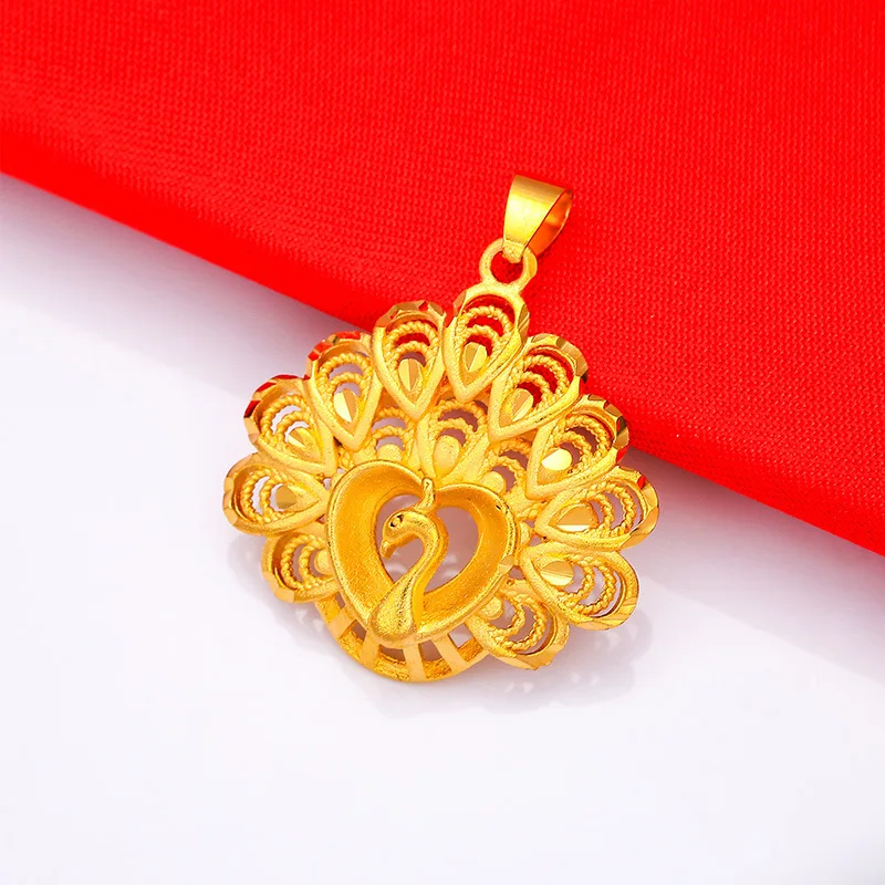 Pure 18k Gold Color Peacock Pendant for Women Charms Pendant Without Chain Wedding Jewelry Fashion Party Birthday Gifts