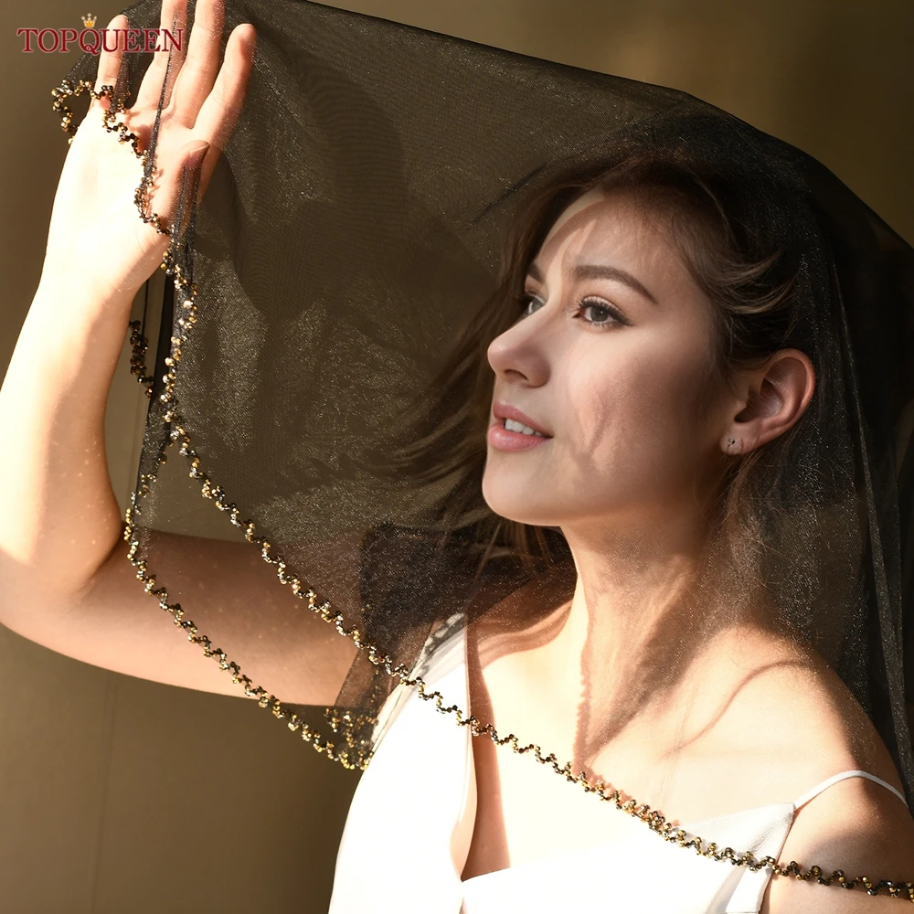 

Topqueen Свадебная Фата 1-слойная Фата Из Бисера Красная Черная Фата Свадебные Аксессуары Свадебные Аксессуары Velo Настраиваемая VA26