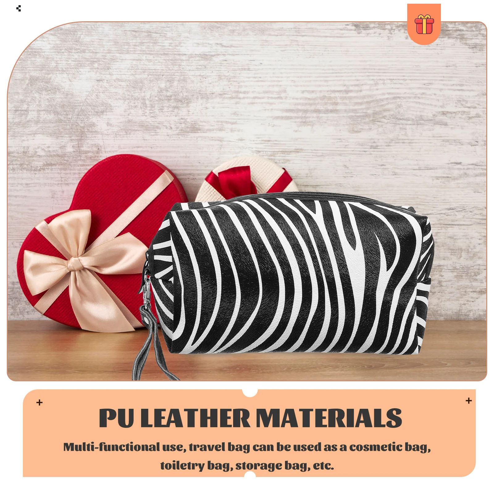 

Zebra Pattern Storage Bag Large Capacity Travel Toiletry Fabric Makeup Bag Women Portable Pouch Pu Square Multi Use Cosmetology