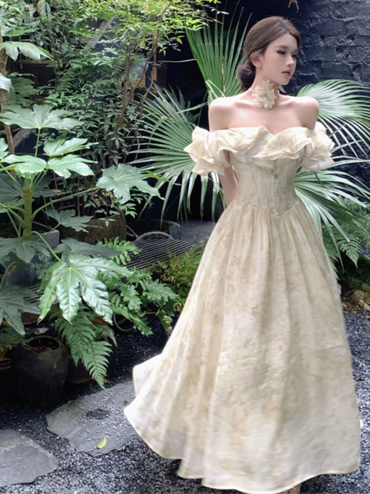 Elegant Escape Princess Dress One Shoulder Fairy Style Design Sensation Small Audience Gentle Wind Quality High Waist Gathere...