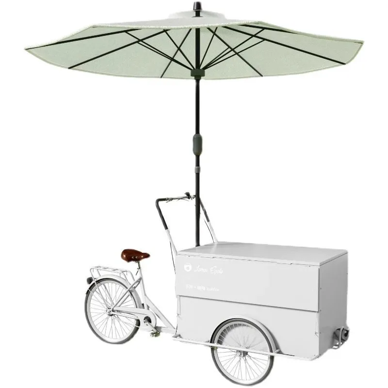 Carrinho de lanches móvel multifuncional, tipo bicicleta reversa, para café, chá com leite, sorvete, triciclo promocional para shopping centers.