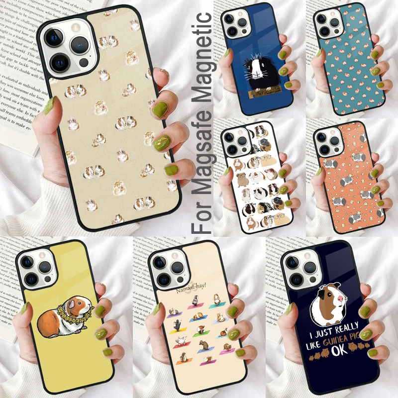 Cartoon Guinea Pig Magnetic Soft Phone Case for iPhone 16 Promax 15 Pro 13 14 Plus 11 12 Mini MagSafe Coque