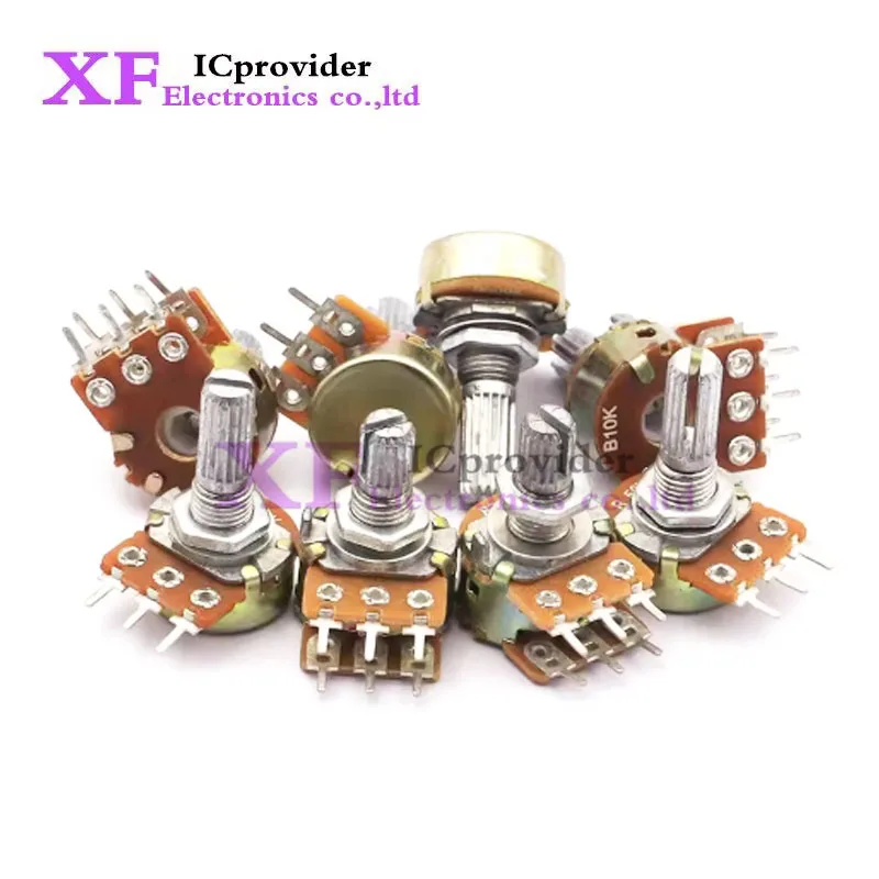 5PCS WH148 Adjustable B1K 2K5K10K20K 50K 100K 250K 500K 1M handle 15MM 20MM Ohm 6-pin 1-axis amplifier dual stereo potentiometer